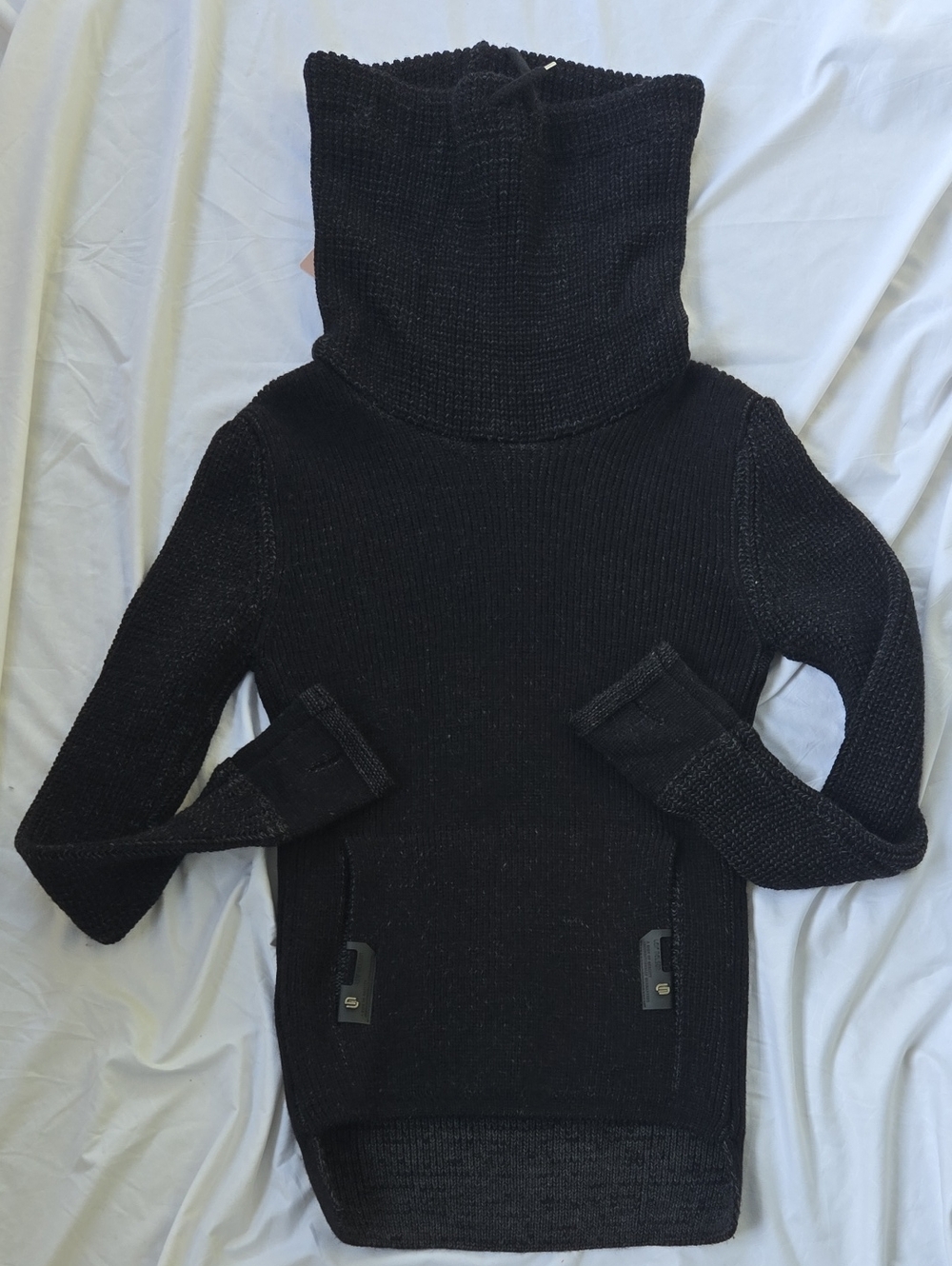 Men's Black Thumbhole Cuffs Sweater Kangaroo Belly Pocket Extended Turtleneck